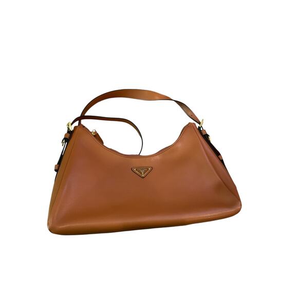 Prada Aimee Genuine Leather Shoulder Bag Zipper Top Caramel Womens Medium NWT - Picture 5 of 12